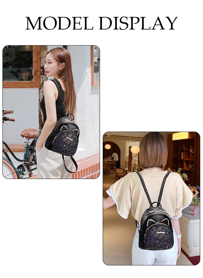 DUNISO Women's Cute Mini Backpack Glitter Bag with Adjustable Shoulder Strap Multi-pocket Purse Shoulders Bag for Ladies Girls Fashion Backpack Casual Daypacks for Work Travel and Daily Use Casual Travel  - Image 2