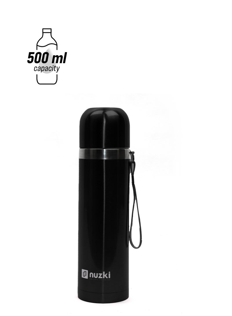 نوزكي ستيل - زجاجة مياه (500 مل) قارورة فولاذية معزولة بالفراغ، مقاومة للتسرب خالية من مادة BPA مج حراري مزدوج الجدار للقهوة للمشروبات الساخنة أو الباردة - Image 1