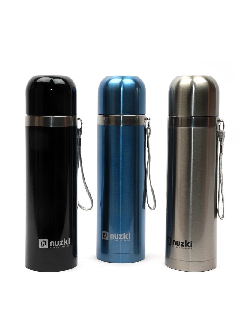 نوزكي ستيل - زجاجة مياه (500 مل) قارورة فولاذية معزولة بالفراغ، مقاومة للتسرب خالية من مادة BPA مج حراري مزدوج الجدار للقهوة للمشروبات الساخنة أو الباردة - Image 3
