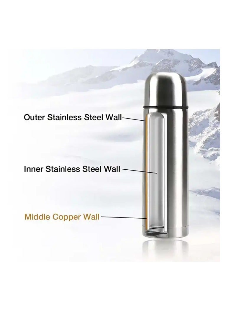 نوزكي ستيل - زجاجة مياه (500 مل) قارورة فولاذية معزولة بالفراغ، مقاومة للتسرب خالية من مادة BPA مج حراري مزدوج الجدار للقهوة للمشروبات الساخنة أو الباردة - Image 5