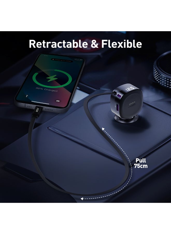 JODA شاحن سيارة JODA CarFlex 60W مع كابل مدمج 2-منفذ 1USB-C ، 1USB-A أسود - Image 2