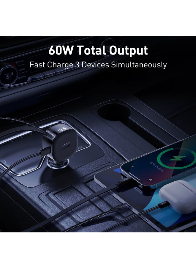 JODA شاحن سيارة JODA CarFlex 60W مع كابل مدمج 2-منفذ 1USB-C ، 1USB-A أسود - Image 4