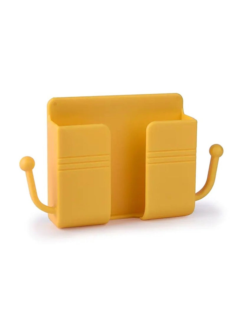 DIGI CORE - Wall Mount Phone Holder Phone Stand With Data Cable And Hooks Receiving Hole Multi Purpose Phone Charging Dock With Adhesive Phone Holder For Shower Compatible With iPhone And Android Yellow - Image 1
