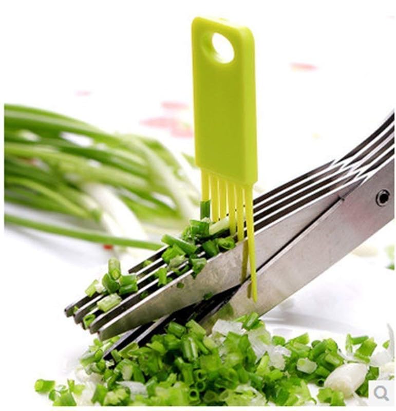 XVIA Vegetables Cutting Scissor Multipurpose Kitchen Herb Scissors Stainless Steel 5 Blade Scissors Cut Herb Spices Cooking Tools Vegetable CutteMulticolour Pack of 1 - Image 1