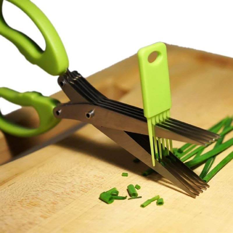 XVIA Vegetables Cutting Scissor Multipurpose Kitchen Herb Scissors Stainless Steel 5 Blade Scissors Cut Herb Spices Cooking Tools Vegetable CutteMulticolour Pack of 1 - Image 2