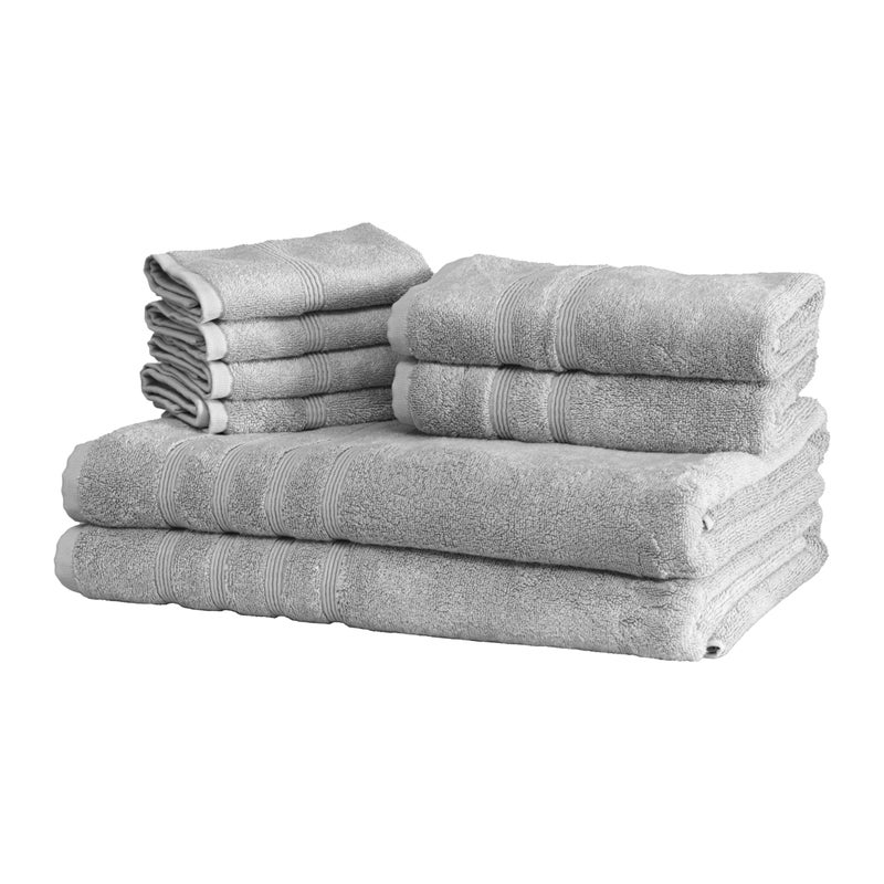 مجموعة مناشف موسوبام الفاخرة التركية 8 قطع XL 35X70 16X30 13X13 رمادي فاتح 700 GSM فسكوز البامبو قطن تركي مشطوف من بحر إيجة