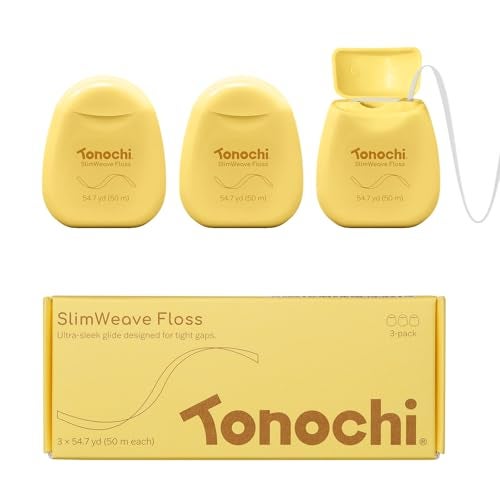 Tonochi SlimWeave Flat Dental Floss for Tight Teeth & Tight Spaces, Thin Glide Dental Floss, Smooth Glide, Gentle on Gums, Mint + Xylitol, 3 Pack (54.7 yd / 50 m Each) - Image 1
