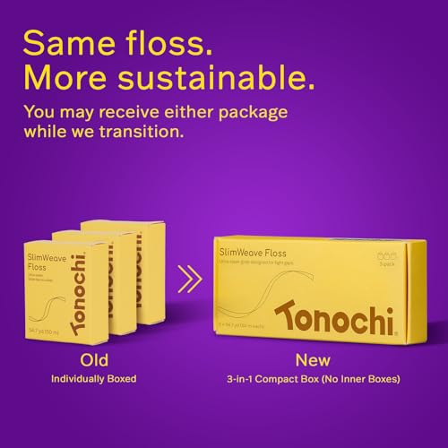 Tonochi SlimWeave Flat Dental Floss for Tight Teeth & Tight Spaces, Thin Glide Dental Floss, Smooth Glide, Gentle on Gums, Mint + Xylitol, 3 Pack (54.7 yd / 50 m Each) - Image 3