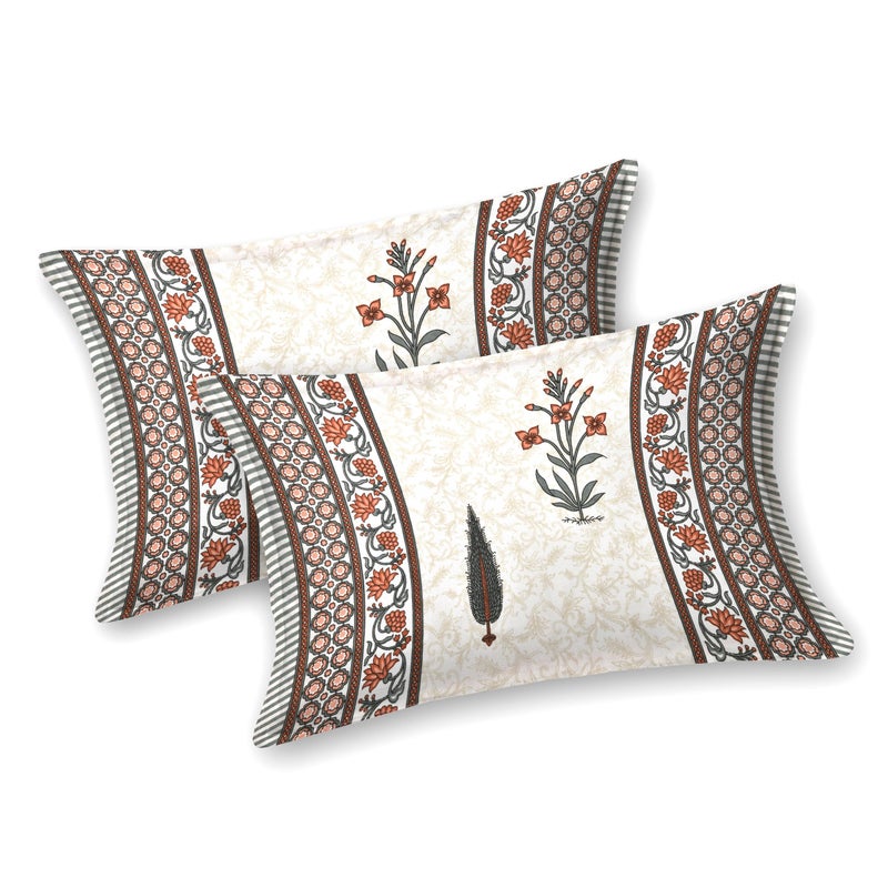 EasyGoods® 100% Pure Cotton Rajasthani Jaipuri Sanganeri Print Double Bedsheet with 2 Pillow Covers|Gulmohar Bedsheet for Double Bed King Size|240 TC Premium Printed Flat BedSheet (91x106 Inch,Orange) - Image 5