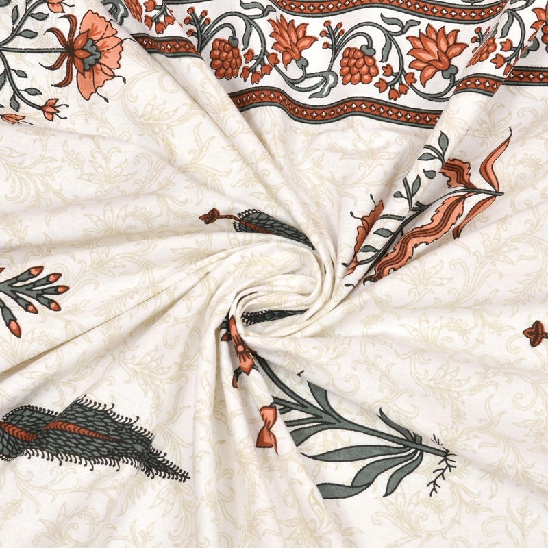 EasyGoods® 100% Pure Cotton Rajasthani Jaipuri Sanganeri Print Double Bedsheet with 2 Pillow Covers|Gulmohar Bedsheet for Double Bed King Size|240 TC Premium Printed Flat BedSheet (91x106 Inch,Orange) - Image 4