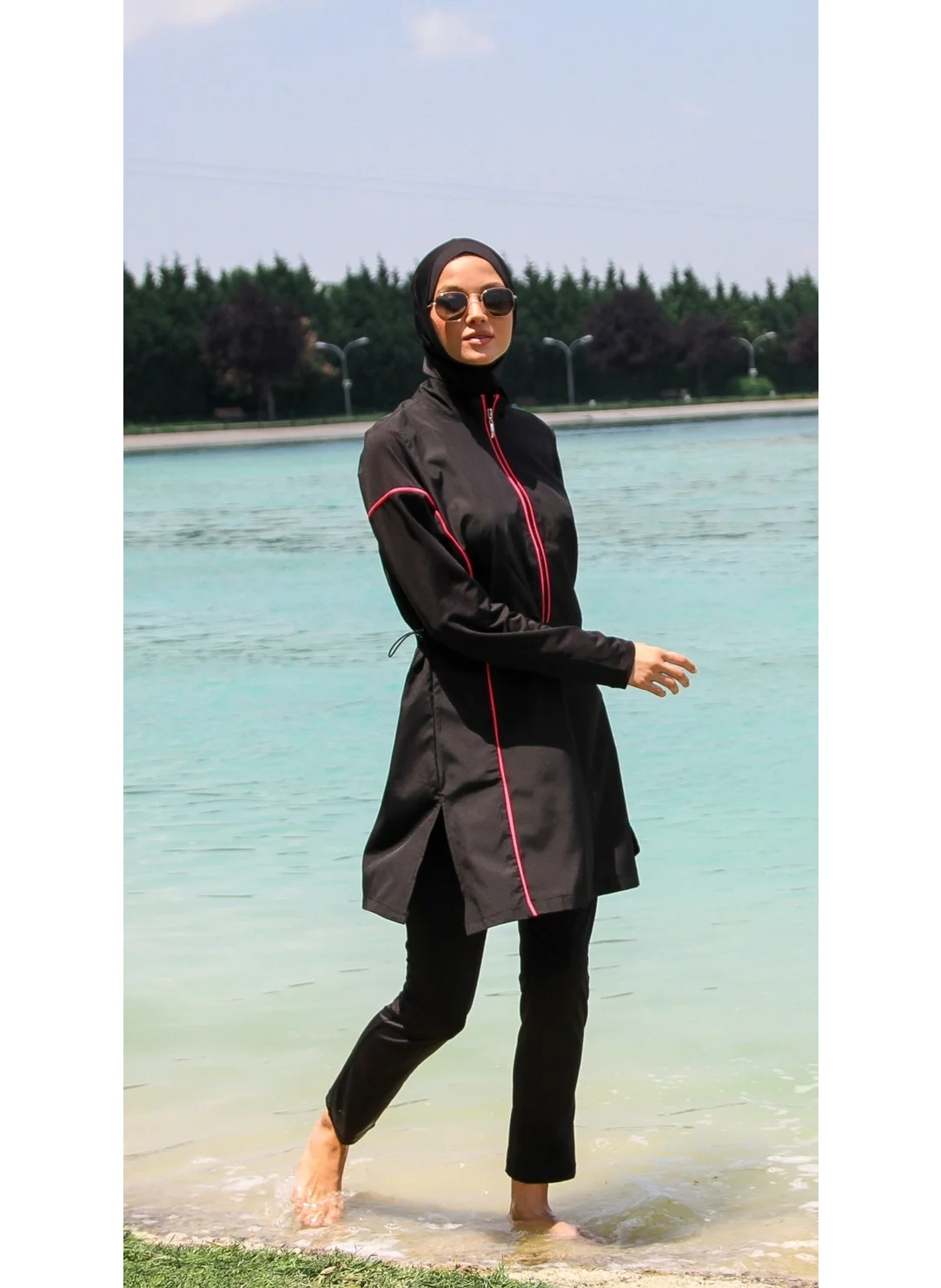 مارينا Black Women's Piping Detailed Design Hijab Swimsuit M2271