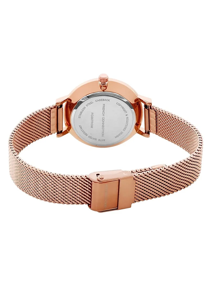 French Connection Women's Watch with Rose Gold Stainless Steel Mesh Bracelet