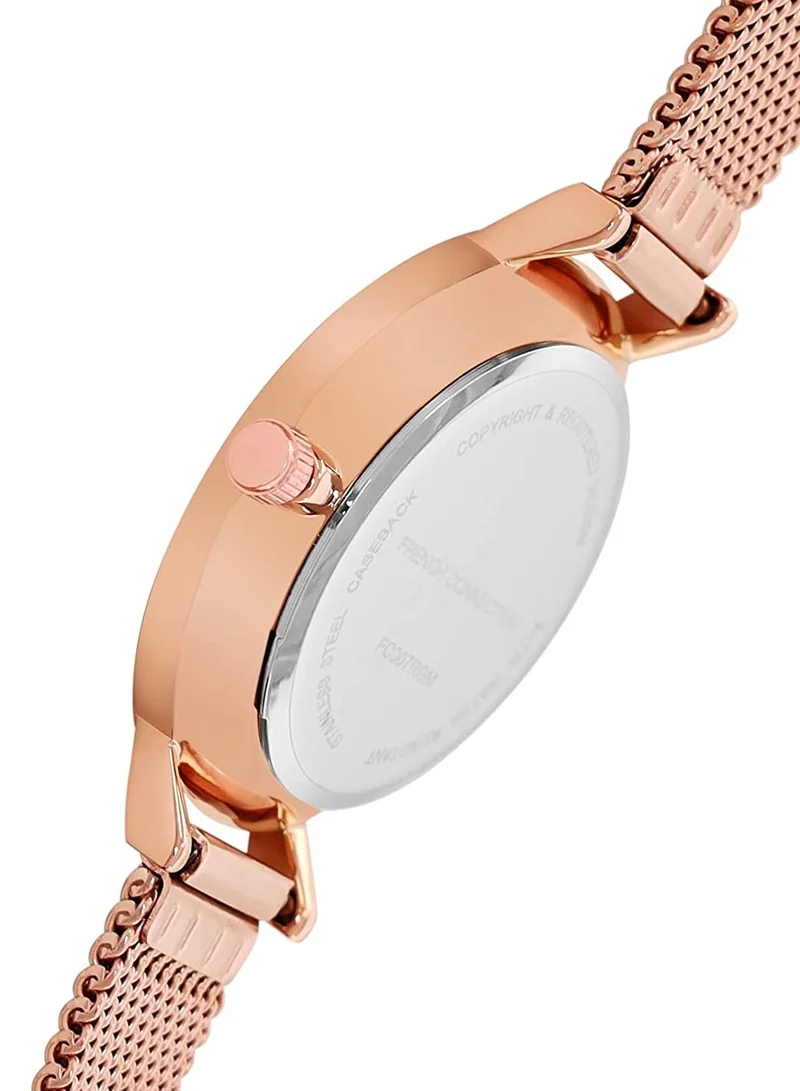 French Connection Women's Watch with Rose Gold Stainless Steel Mesh Bracelet