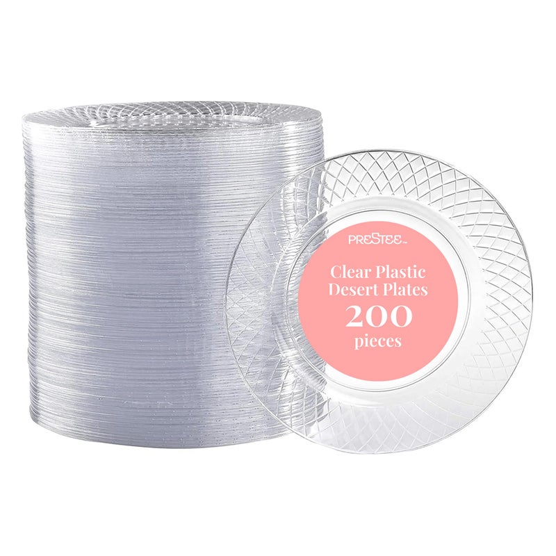 Prestee 200 Clear Dessert Plates  Disposable Heavy Duty 625 Inch Elegant Wedding Cake Plates Durable Round Party Plate for Appetizers and Events Premium Small Plate for All Occasions