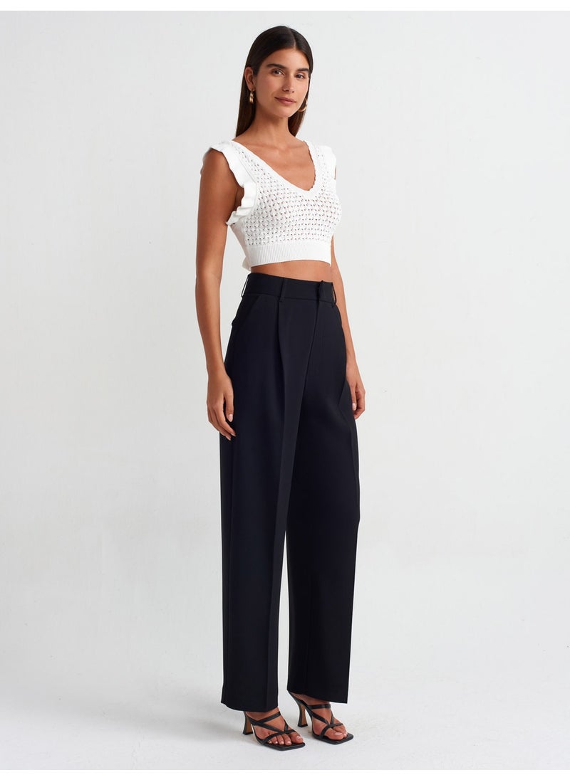Dilvin 10546 V-Neck Ruffled Tie Back Knitwear Crop-Ecru  - Image 4