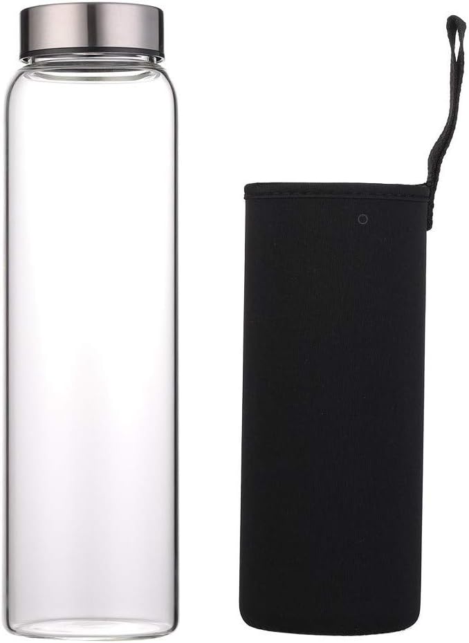 sunkey Glass Water Bottle 32 oz High Borosilicate with Neoprene Sleeve Leak Proof Lid Reusable Eco Friendly Bpa Free - Image 1