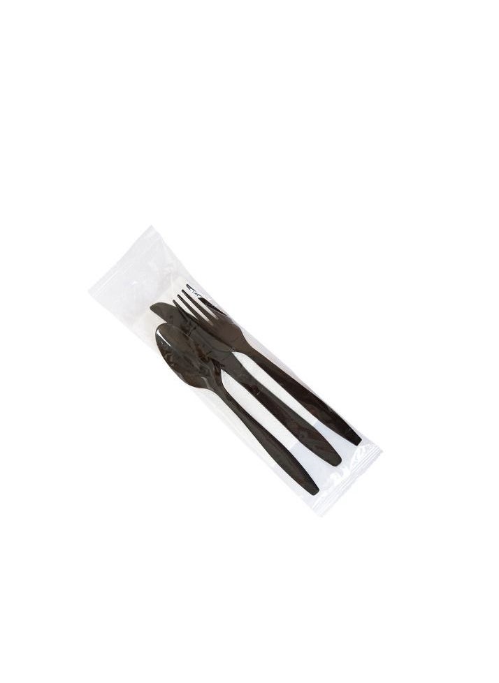Falconpack Individual Black Cutlery Set, Spoon Fork Knife  Napkin (1 Pack x 25 Pieces)  - Image 2