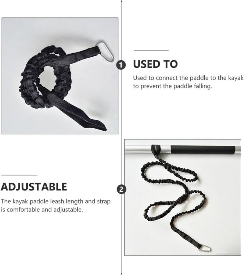 FRCOLOR 4pcs Kayak Paddle Leashes Elastic Adjustable Paddle Strap Ropes Black Kayak Accessories for Boating Canoeing Fishing - Image 4