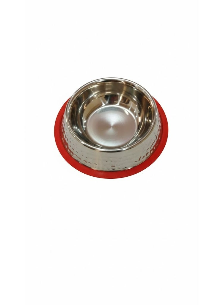 Stainless Steel Pet Food Bowl with Textured Design, Non-Slip Base, 28 cm Diameter