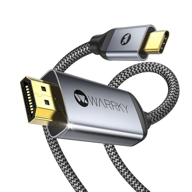 Warrky كابل WARRKY USB C إلى HDMI 4K 60Hz [موصلات مطلية بالذهب مضادة للتداخل] كابل ألومنيوم من نوع C إلى HDMI 2.0، متوافق مع Thunderbolt 3/4/5 لجهاز iPhone 15/16، MacBook، iMac، iPad Pro، Galaxy، Surface - Image 1