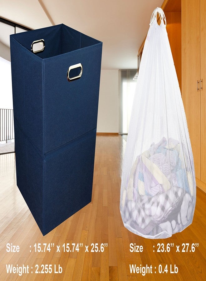 Freegrace Extra Large Laundry Hamper with Laundry Bag, Foldable Clothes Basket with Metal Handles & Moisture-Resistant Base, Premium Durable Fabric for Bathroom, Dorm, and Family (Navy Blue) - Image 2