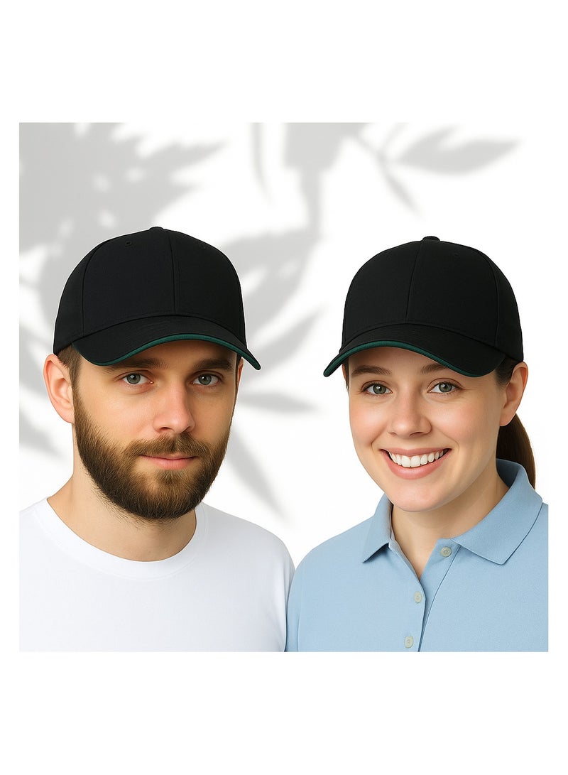 NENOUSH Nenoush Plain Sandwich Baseball Cotton Classic and adjustable buckle closure Cap for Unisex Black Green Sandwich - Image 2