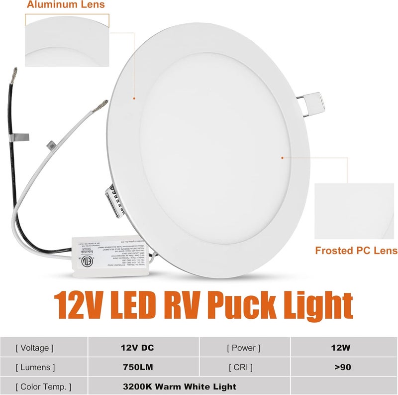 Facon 6.5 Inch 12V LED RV Puck Light - 4 Pack Aluminum Recessed Mount Slim Panel Light for RV, Camper, Motorhome, Trailer, Boat - Image 5