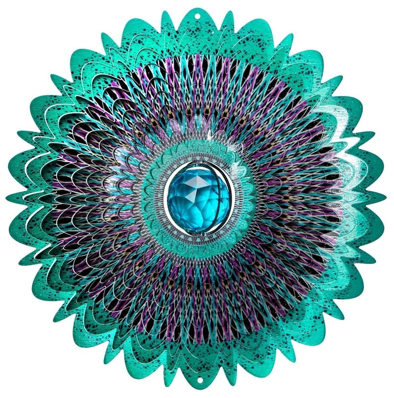 Arkit Art 2 Layer Wind Spinner Metal Hanging Sculpture Ornament for Garden, Hanging Galactic Crystal Mandala, Stainless Steel 3D Wind Spinner with Hook, Gazing Ball` - Image 1