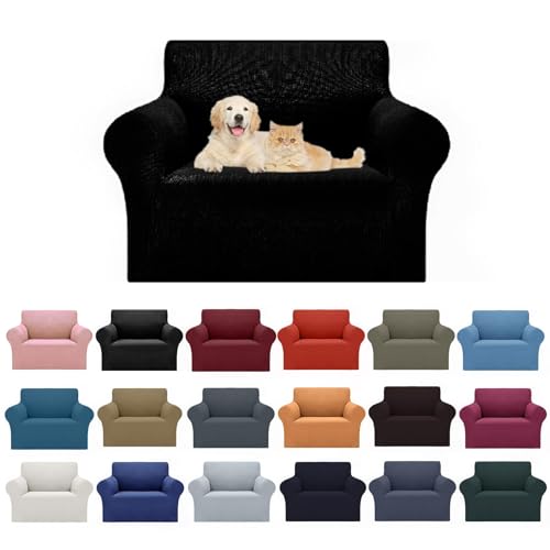 Cupuamon 2025 New Stretch Chair Sofa Slipcovers Couch Cover for 1 Seater Furniture Protector Sofa Covers with Elastic Bottom Jacquard Fabric Small Checks for Pets, Kids - Black - Image 1