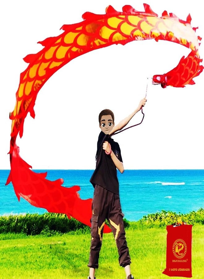 DSJUGGLING 16.4 FT (5 Meters) Golden Red Dragon Poi with 3D Dragon Head & Swing Rope Combo for Beginners, Lightweight Flowy Dragon Ribbon Streamer Outdoor Fitness Stage Prop Set - Image 1