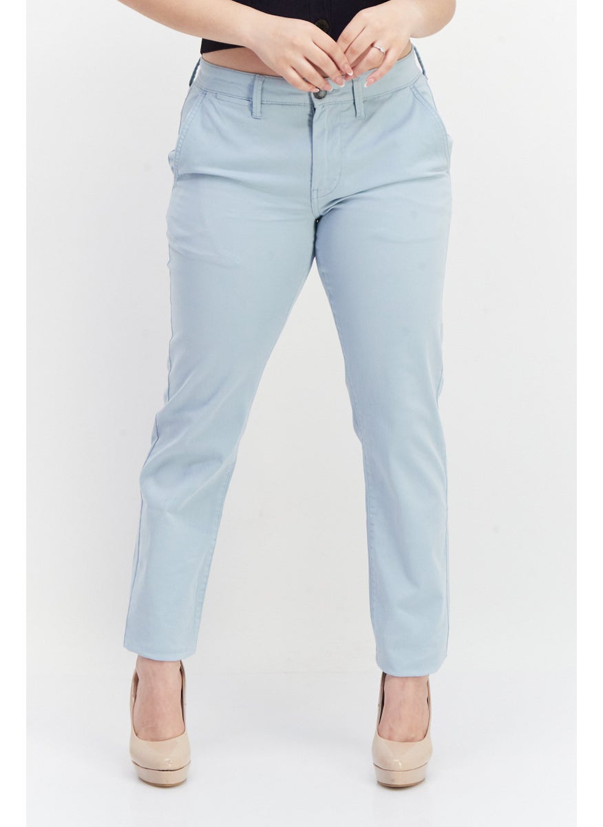 Pepe Jeans Women Slim Fit Plain Pants, Light Blue  - Image 1