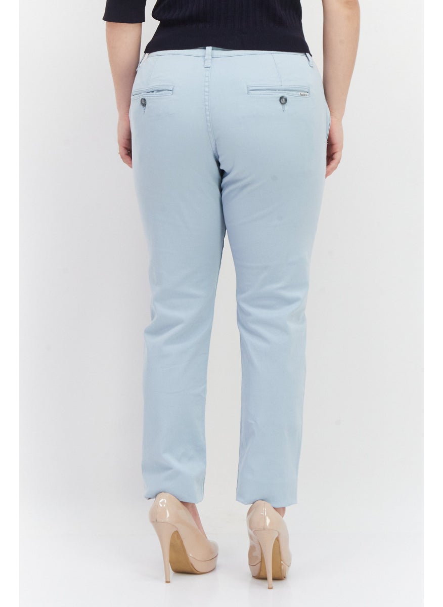 Pepe Jeans Women Slim Fit Plain Pants, Light Blue  - Image 2