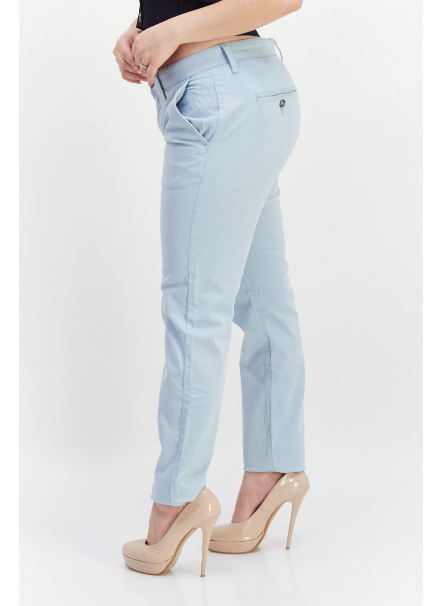 Pepe Jeans Women Slim Fit Plain Pants, Light Blue  - Image 3