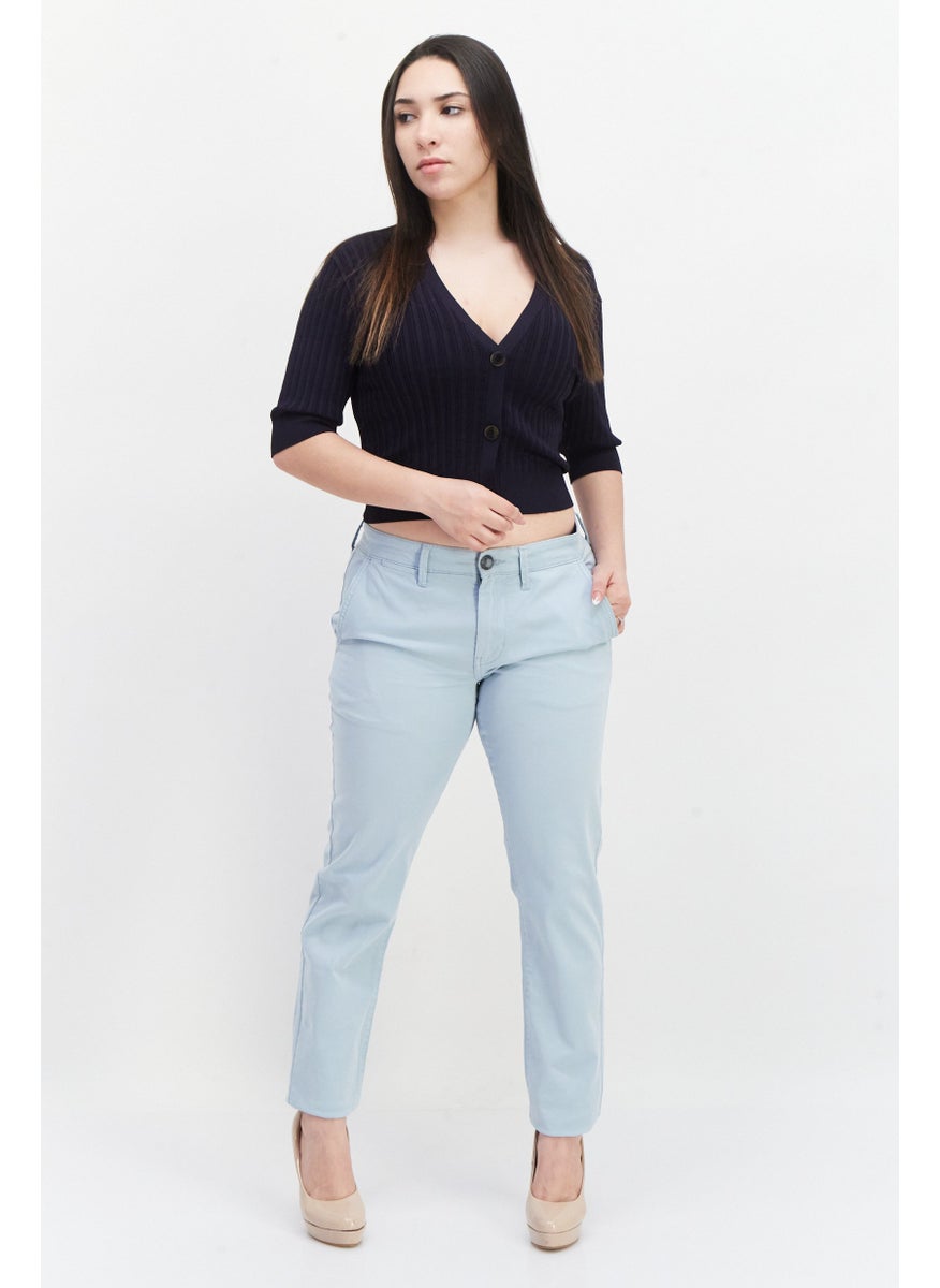 Pepe Jeans Women Slim Fit Plain Pants, Light Blue  - Image 4