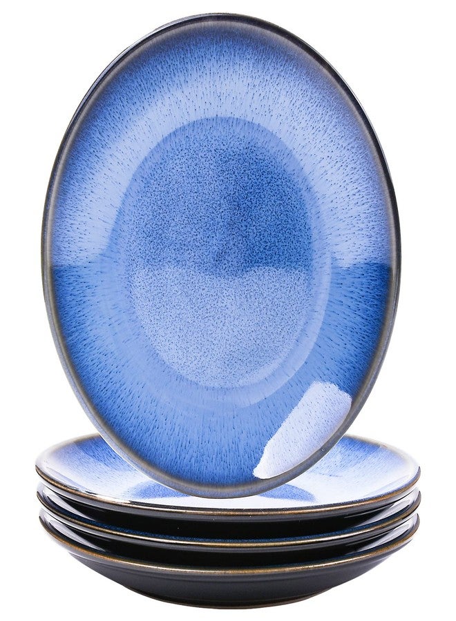 BOSILI Ceramic Salad Plates Set of 4, 7.5 Inch Blue Reactive Glaze Dinner Plates, Modern Japanese Style Round Appetizer Plates, Durable Stoneware for Steak, Snack & Salad, Dishwasher & Microwave Safe - Image 1