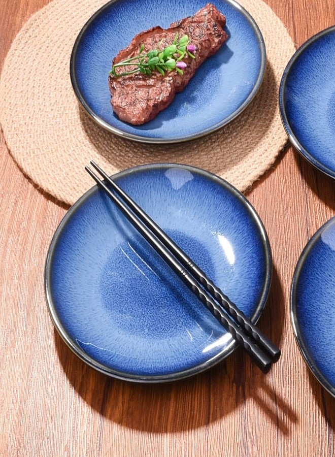 BOSILI Ceramic Salad Plates Set of 4, 7.5 Inch Blue Reactive Glaze Dinner Plates, Modern Japanese Style Round Appetizer Plates, Durable Stoneware for Steak, Snack & Salad, Dishwasher & Microwave Safe - Image 2