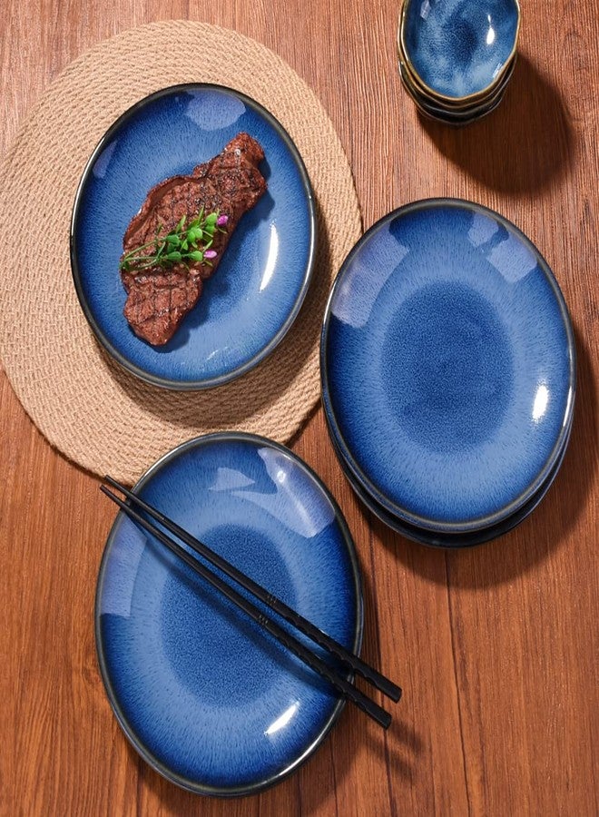 BOSILI Ceramic Salad Plates Set of 4, 7.5 Inch Blue Reactive Glaze Dinner Plates, Modern Japanese Style Round Appetizer Plates, Durable Stoneware for Steak, Snack & Salad, Dishwasher & Microwave Safe - Image 4