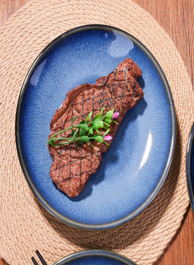 BOSILI Ceramic Salad Plates Set of 4, 7.5 Inch Blue Reactive Glaze Dinner Plates, Modern Japanese Style Round Appetizer Plates, Durable Stoneware for Steak, Snack & Salad, Dishwasher & Microwave Safe - Image 3