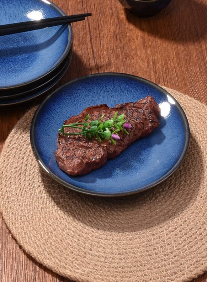 BOSILI Ceramic Salad Plates Set of 4, 7.5 Inch Blue Reactive Glaze Dinner Plates, Modern Japanese Style Round Appetizer Plates, Durable Stoneware for Steak, Snack & Salad, Dishwasher & Microwave Safe - Image 5