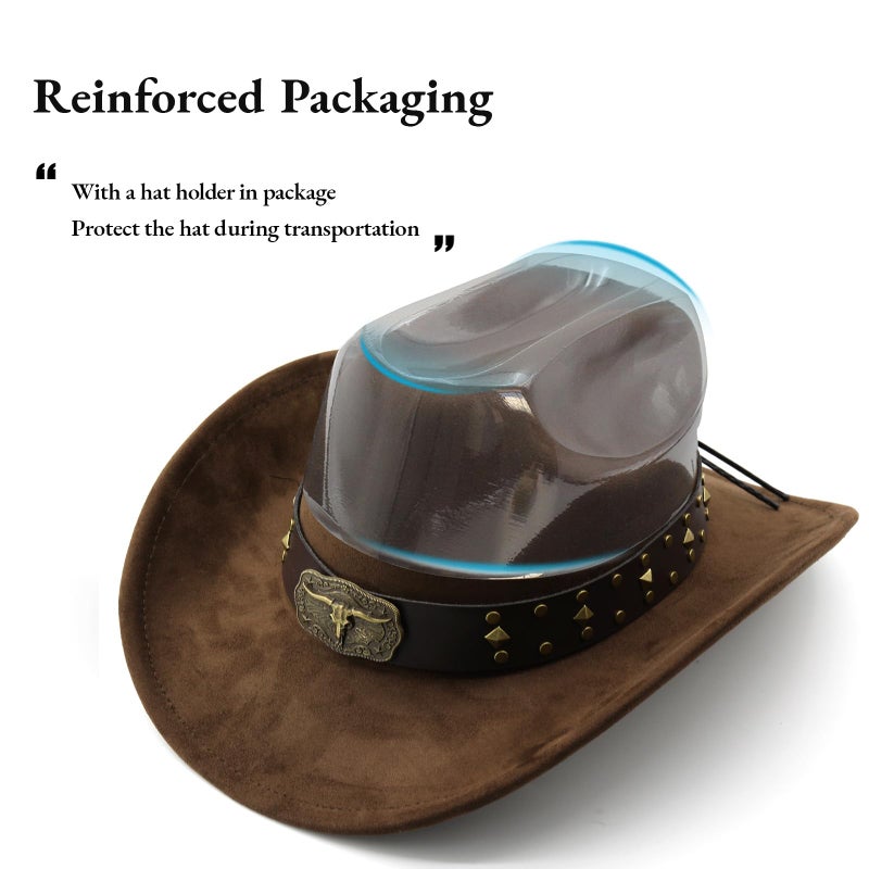 LIDHAY Cowboy Hat for Women Men with Shapeable Wide Brim Western Suede Hat for Cowboys and Cowgirls XG-JPNT Coffee - Image 4