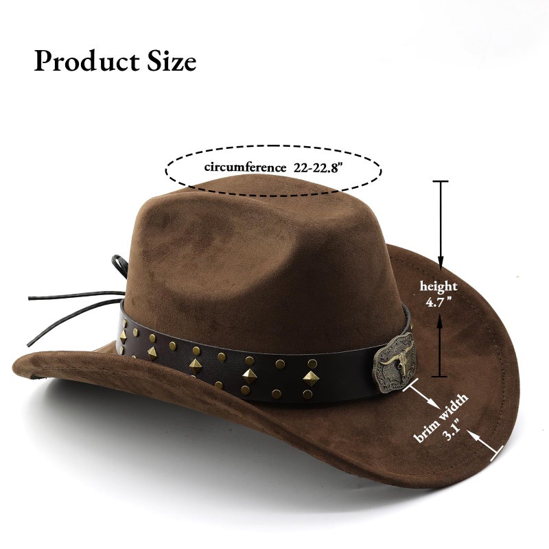 LIDHAY Cowboy Hat for Women Men with Shapeable Wide Brim Western Suede Hat for Cowboys and Cowgirls XG-JPNT Coffee - Image 3
