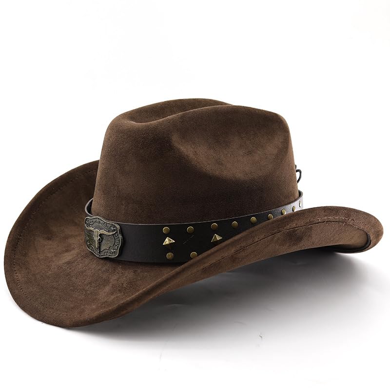 LIDHAY Cowboy Hat for Women Men with Shapeable Wide Brim Western Suede Hat for Cowboys and Cowgirls XG-JPNT Coffee - Image 1
