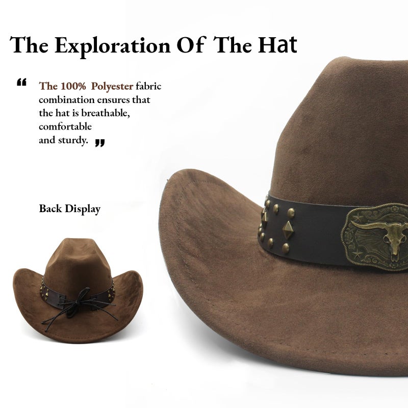 LIDHAY Cowboy Hat for Women Men with Shapeable Wide Brim Western Suede Hat for Cowboys and Cowgirls XG-JPNT Coffee - Image 2