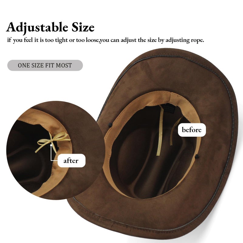 LIDHAY Cowboy Hat for Women Men with Shapeable Wide Brim Western Suede Hat for Cowboys and Cowgirls XG-JPNT Coffee - Image 5