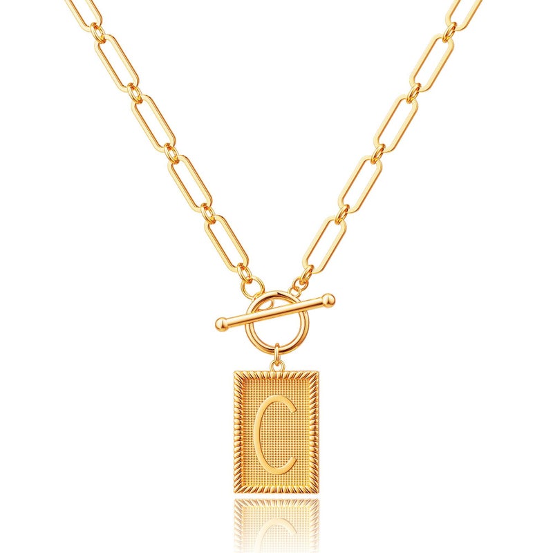 Robaice 14K Gold Plated Initial Letter Necklace for Women, Personalized Alphabet Pendant with Inspirational Engraving, Paperclip Chain Non-Tarnish Jewelry Gift for Her, Style C - Image 1