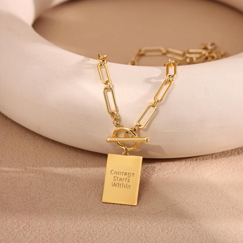 Robaice 14K Gold Plated Initial Letter Necklace for Women, Personalized Alphabet Pendant with Inspirational Engraving, Paperclip Chain Non-Tarnish Jewelry Gift for Her, Style C - Image 5