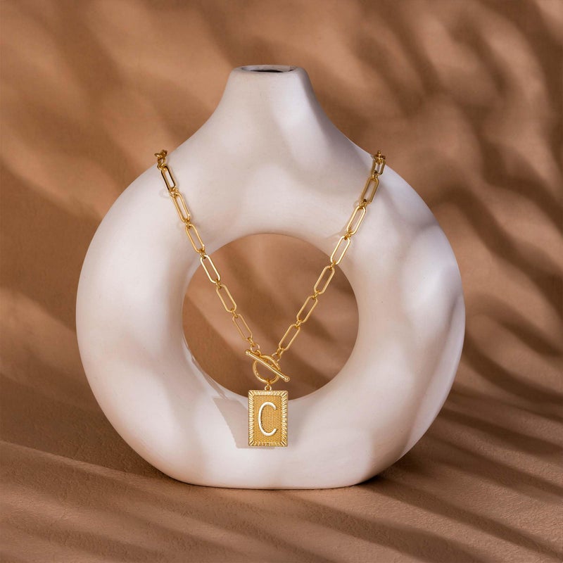 Robaice 14K Gold Plated Initial Letter Necklace for Women, Personalized Alphabet Pendant with Inspirational Engraving, Paperclip Chain Non-Tarnish Jewelry Gift for Her, Style C - Image 4