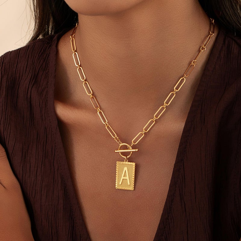 Robaice 14K Gold Plated Initial Letter Necklace for Women, Personalized Alphabet Pendant with Inspirational Engraving, Paperclip Chain Non-Tarnish Jewelry Gift for Her, Style C - Image 2