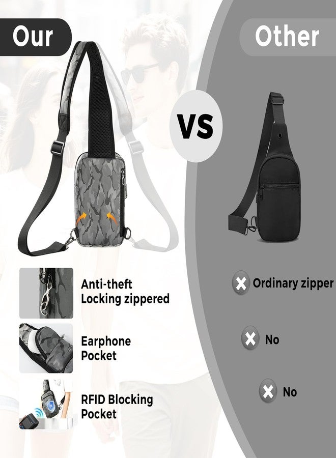 VADOO Sling Bag, Crossbody Bag with Zipper Lock, RFID Blocking & Water Resistant for Men and Women (Camouflage Grey) - Image 5