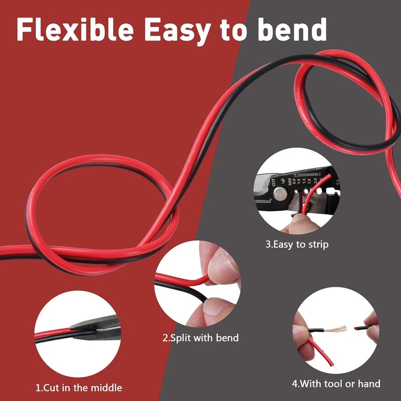 HIFIND 16/2 Gauge 20 FT Red Black Hookup Electrical Wire Cable LED Strips Extension Cord 12V/24V DC, 16AWG Flexible Speaker Wire Cable for Car Audio, Home Theater, LED Ribbon Lamp Tape Lighting - Image 5